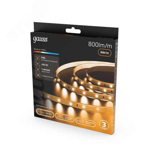 Лента светодиодная 6 Вт/м DC 24В 3000К IP65 60LED SMD2835 800 лм/м Black Gauss - фото 4