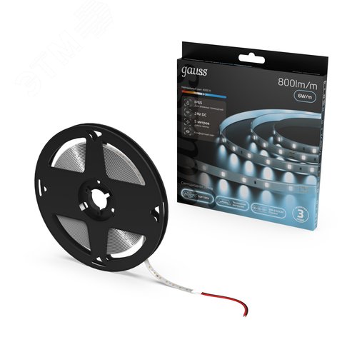 Лента светодиодная 6 Вт/м DC 24В 4000К IP65 60LED SMD2835 800 лм/м Black Gauss - фото 2