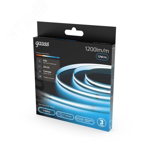 Лента светодиодная 12 Вт/м DC 24В 6500К IP20 COB 1200 лм/м Gauss - фото 4