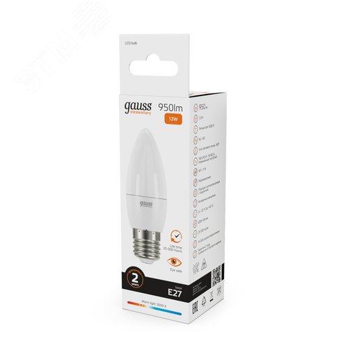 Лампа светодиодная LED 12 Вт 950 лм 3000К свеча теплый E27 AC 220В Elementary - фото 11