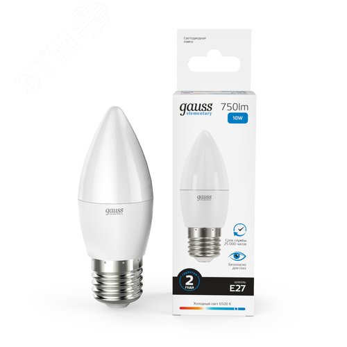 Лампа светодиодная LED 10 Вт 750 лм 6500К свеча холодный E27 AC 220В Elementary - фото 14