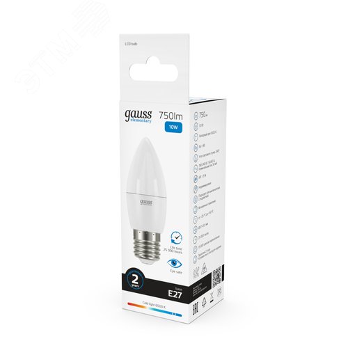 Лампа светодиодная LED 10 Вт 750 лм 6500К свеча холодный E27 AC 220В Elementary - фото 12