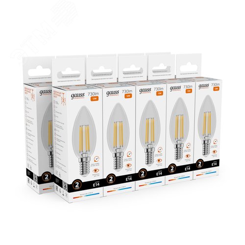 Лампа светодиодная филаментная LED 12 Вт 730 лм 2700К свеча теплый E14 AC 220В прозрачная колба Elementary - фото 10