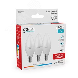 Лампа светодиодная LED 7 Вт 470 лм 4100К свеча нейтральный E14 AC 220В (промоупаковка 3 лампы) Elementary Gauss - фото 3
