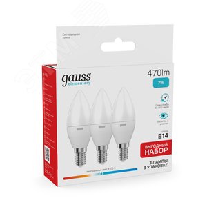 Лампа светодиодная LED 7 Вт 470 лм 4100К свеча нейтральный E14 AC 220В (промоупаковка 3 лампы) Elementary Gauss - фото 4