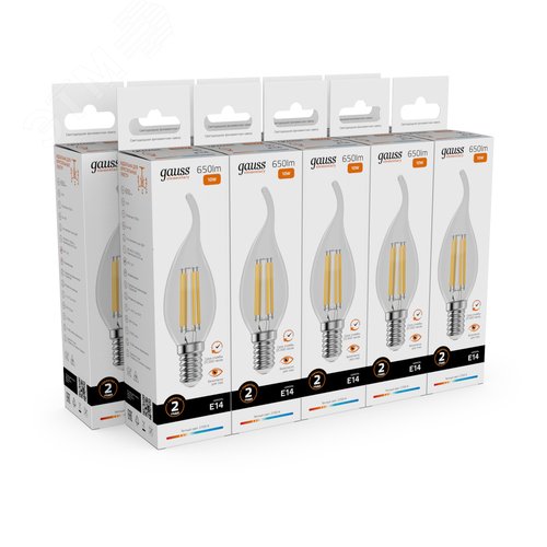 Лампа светодиодная филаментная LED 10 Вт 650 лм 2700К свеча на ветру теплый E14 AC 220В прозрачная колба Elementary - фото 10