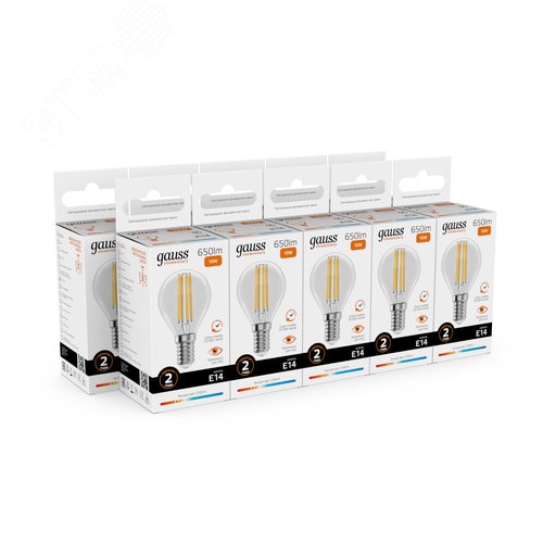 Лампа светодиодная филаментная LED 10 Вт 650 лм 2700К шар P45 теплый E14 AC 220В прозрачная колба Elementary - фото 10