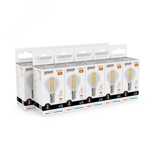 Лампа светодиодная филаментная LED 8 Вт 510 лм 2700К шар P45 теплый E14 AC 220В прозрачная колба Elementary - фото 10