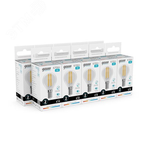 Лампа светодиодная филаментная LED 10 Вт 670 лм 4100К шар P45 нейтральный E14 AC 220В прозрачная колба Elementary - фото 10