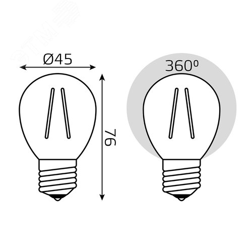 Лампа светодиодная филаментная LED 12 Вт 730 лм 2700К шар P45 теплый E27 AC 220В прозрачная колба Elementary - фото 15