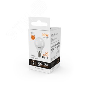 Лампа светодиодная LED 10 Вт 710 лм 3000К AC180-240В E14 шар P45 теплая  Elementary Gauss 53110 GAUSS - 7