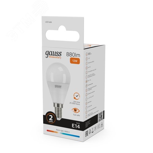 Лампа светодиодная LED 12 Вт 880 лм 3000К шар P45 теплый E14 AC 220В Elementary - фото 11