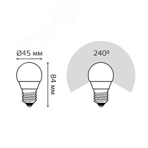 Лампа светодиодная LED 10 Вт 710 лм 3000К AC180-240В E27 шар P45 теплая Elementary 53210 GAUSS - 7