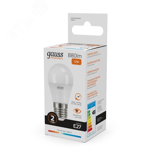 Лампа светодиодная LED 12 Вт 880 лм 3000К шар P45 теплый E27 AC 220В Elementary - фото 10