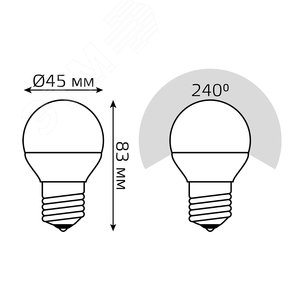Лампа светодиодная LED 7 Вт 450 лм 3000К AC180-240В E27 шар P45 теплая (промоупаковка 3 лампы) Elementary 53217T GAUSS - 7