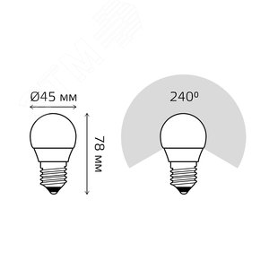 Лампа светодиодная LED 8 Вт 520 лм 3000К AC180-240В E27 шар P45 теплая Elementary 53218 GAUSS - 8