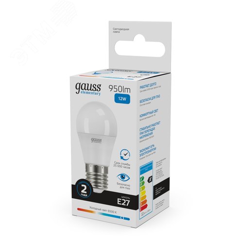 Лампа светодиодная LED 12 Вт 950 лм 6500К шар P45 холодный E27 AC 220В Elementary - фото 10