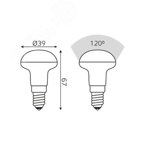 Лампа светодиодная LED 4 Вт 300 лм 3000К AC180-240В E14 грибок R39 теплая Elementary 63114 GAUSS - 7