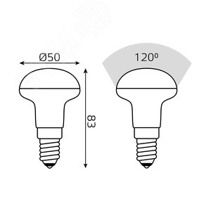 Лампа светодиодная LED 6 Вт 450 лм 3000К AC180-240В E14 грибок R50 теплая Elementary 63116 GAUSS - 7