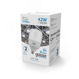 Лампа светодиодная LED 42 Вт 3700 лм 6500К цилиндр Т120 холодный E27 AC 220В Elementary - фото 4