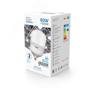 Лампа светодиодная LED 60 Вт 5600 лм 6500К цилиндр Т140 холодный E27 AC 220В Elementary - фото 3