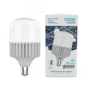 Лампа светодиодная LED 100 Вт 9500 лм 4000К AC180-240В E40 цилиндр Т160 нейтральный Elementary 63420 GAUSS - 3