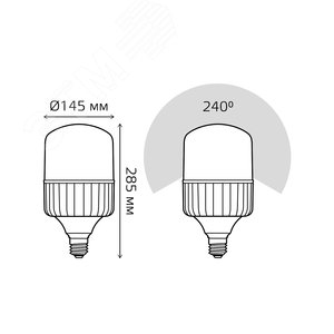 Лампа светодиодная LED 100 Вт 9500 лм 6500К AC180-240В E40 цилиндр Т160 холодная  Elementary Gauss 63430 GAUSS - 7