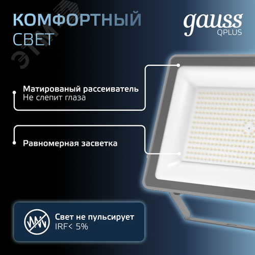 Прожектор светодиодный ДО 150 Вт 15750 Лм 6500К AC 220В IP65 250х32х335мм матированное закаленное стекло Qplus - фото 6