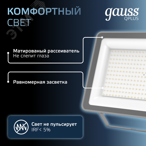 Прожектор светодиодный ДО 200 Вт 21000 Лм 6500К AC 220В IP65 290х32х400мм матированное закаленное стекло Qplus - фото 6