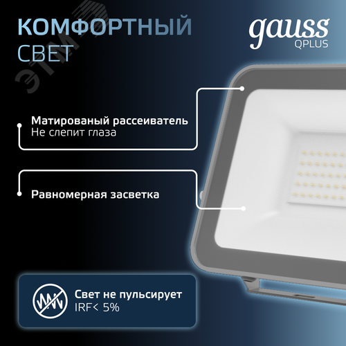 Прожектор светодиодный ДО 50 Вт 5250 Лм 6500К AC 220В IP65 150х28х185 мм матированное закаленное стекло Qplus - фото 6