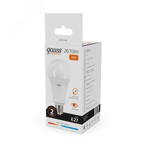 Лампа светодиодная LED 35 Вт 2670 лм 3000К А67 груша теплый E27 AC 220В Elementary - фото 11