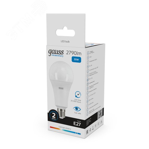 Лампа светодиодная LED 35 Вт 2790 лм 6500К А70 груша холодный E27 AC 220В Elementary - фото 11