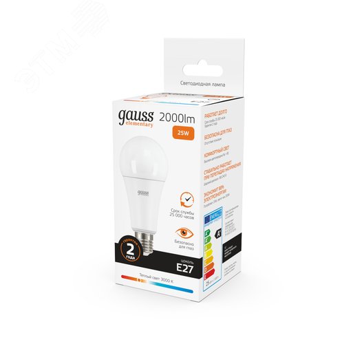 Лампа светодиодная LED 25 Вт 2000 лм 3000К А70 груша теплый E27 AC 220В Elementary - фото 11