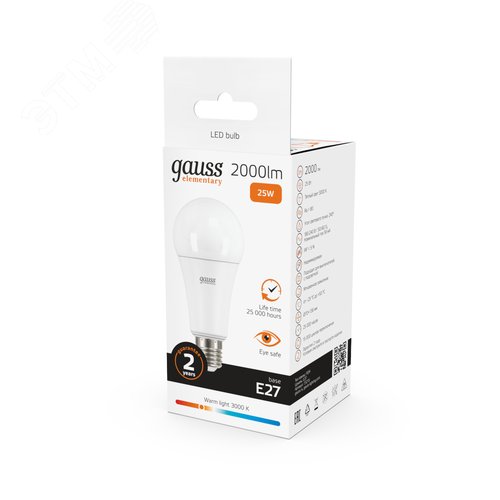 Лампа светодиодная LED 25 Вт 2000 лм 3000К А70 груша теплый E27 AC 220В Elementary - фото 12