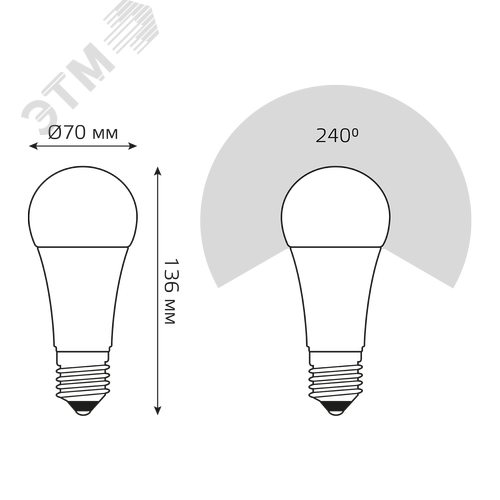 Лампа светодиодная LED 25 Вт 2000 лм 3000К А70 груша теплый E27 AC 220В Elementary - фото 9