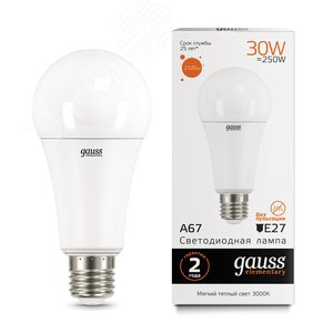 Лампа светодиодная LED 30 Вт 2320 лм 3000К AC180-240В E27 А67 (груша) теплая Elementary 73219 GAUSS - 3