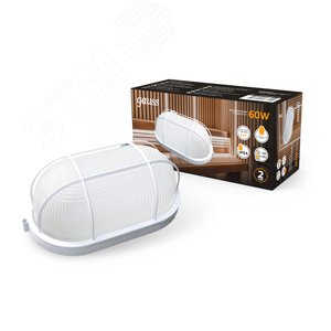 Светильник ЖКХ под лампу 1хE27 AC 220В IP54 овал 105х85х212 мм с решеткой max 60Вт НБП - фото 2