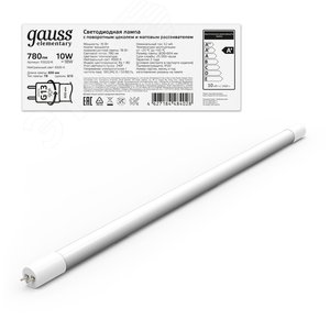 Лампа светодиодная LED 10 Вт 780 лм 4000К трубка Т8 нейтральный G13 AC 220В стеклянная Elementary - фото 2