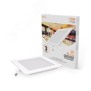 Светильник светодиодный ДВО 12 Вт 800 лм 3000К AC 220В IP20 квадрат 170х170х22мм монт разм 155х155мм Алюминий тонкий Slim Gauss - фото 2