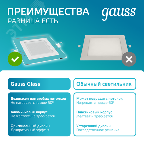 Светильник светодиодный даунлайт ДВО 6 Вт 490 лм 4000К AC 220В IP20 квадрат 100х100х36мм монт разм 70х70мм Алюминий с декоративным стеклом Glass - фото 9