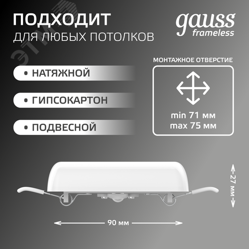 Светильник светодиодный ДВО 9 Вт 900 лм 4000К AC 220В IP20 квадрат 90х27х27мм монт разм 71х25мм Пластик безрамочный Frameless - фото 6