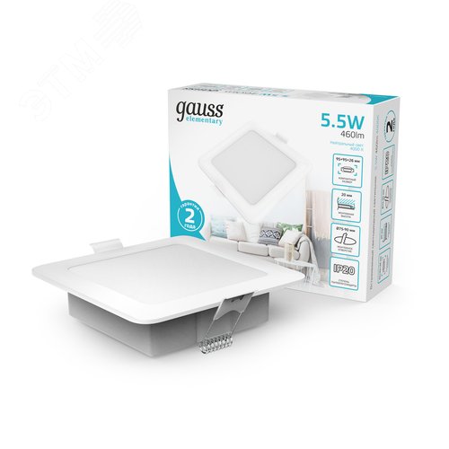 Светильник светодиодный ДВО 5.5 Вт 460 лм 4000К AC 220В IP20 квадрат 95х95х26мм монт разм 75х75мм Пластик Elementary - фото 15