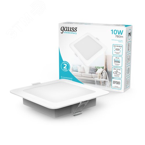 Светильник светодиодный ДВО 10 Вт 780 лм 4000К AC 220В IP20 квадрат 120х120х26мм монт разм 90х90мм Пластик Elementary - фото 15