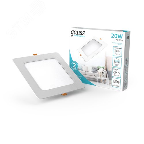 Светильник светодиодный ДВО 20 Вт 1700 лм 4000К AC 220В IP20 квадрат 170х170х26мм монт разм 140х140мм Пластик Elementary - фото 15