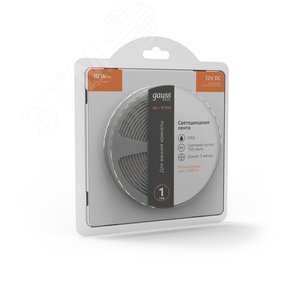 Лента светодиодная 10 Вт/м  12В 3000К IP65 60LED/м SMD5050 (блистер 3м) 700 лм/м Basic Gauss - фото 5