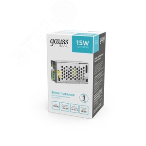 Блок питания для светодиодной ленты 15 Вт AC 176-264В Uвых 12В IP20 70х39х31мм Basic - фото 3