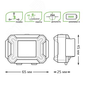 Фонарь светодиодный налобный 3 Вт 180 лм черный IP33 на батарейках 3хААА GFL - фото 10