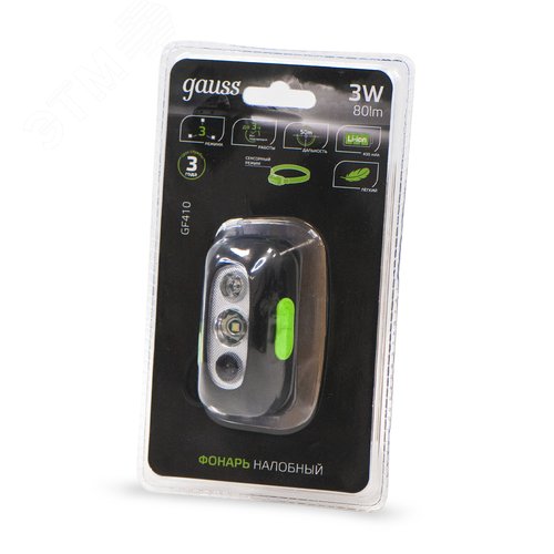 Фонарь светодиодный налобный 3 Вт черный IP33 аккумуляторныйуляторный Li-ion 400мАч GFL - фото 1