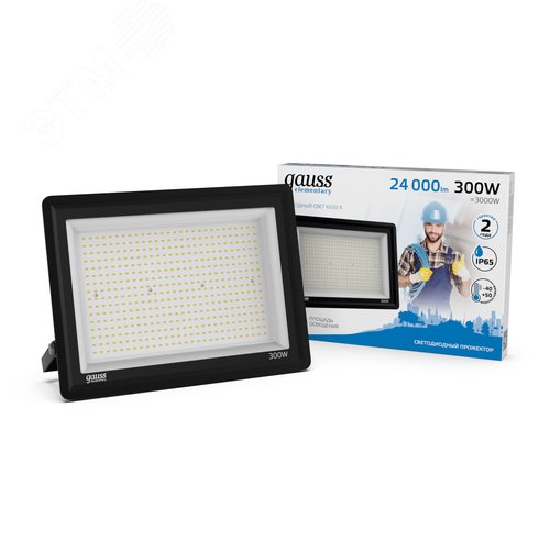 Прожектор светодиодный ДО 300 Вт 24000 Лм 6500К AC 220В Черный IP65 438х330х46мм Elementary G2 - фото 1