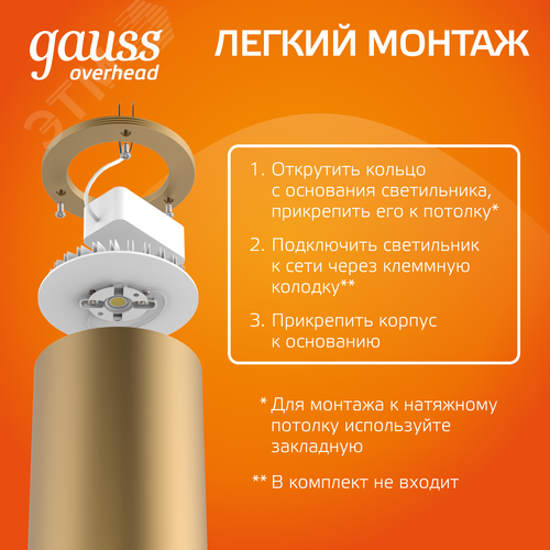 Светильник светодиодный ДБО 12 Вт 900 лм 3000К AC 220В Бронзовый IP20 D100х200мм Алюминий Overhead - фото 7